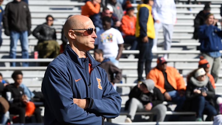 Oct 12, 2019; Champaign, IL, USA; Illinois Fighting Illini athletic director Josh Whitman looks on during the fourth quarter of the game against the Michigan Wolverines at Memorial Stadium. Mandatory Credit: Michael Allio-Imagn Images Oct 12, 2019; Champaign, IL, USA; Illinois Fighting Illini athletic director Josh Whitman looks on during the fourth quarter of the game against the Michigan Wolverines at Memorial Stadium. Mandatory Credit: Michael Allio-Imagn Images