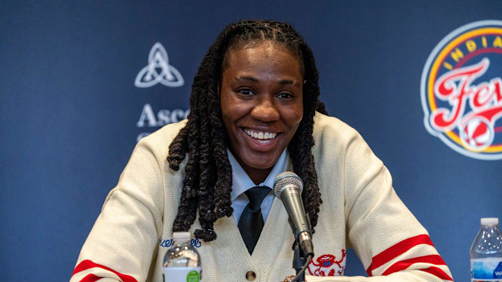 Indiana Fever forward Natasha Howard speaks Tuesday, Feb. 4, 2025, during a press conference welcoming her to the team held at Gainbridge Fieldhouse in Indianapolis. Indiana Fever forward Natasha Howard speaks Tuesday, Feb. 4, 2025, during a press conference welcoming her to the team held at Gainbridge Fieldhouse in Indianapolis.