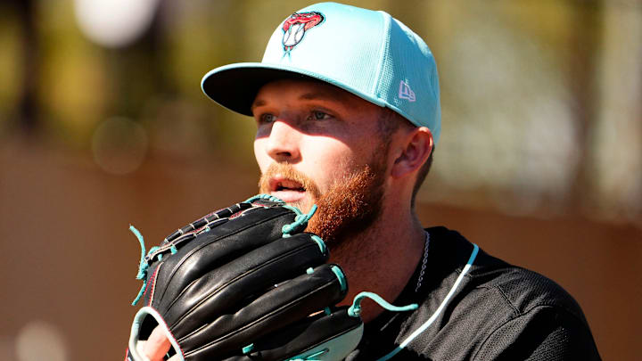 Arizona Diamondbacks pitcher Kyle Backhus (86) during spring training workouts at Salt River Fields at Talking Stick in Scottsdale on Feb. 15, 2024. Arizona Diamondbacks pitcher Kyle Backhus (86) during spring training workouts at Salt River Fields at Talking Stick in Scottsdale on Feb. 15, 2024.