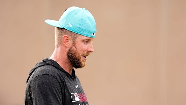Arizona Diamondbacks pitcher Merrill Kelly during spring training workouts at Salt River Fields at Talking Stick on Feb. 14, 2025, in Scottsdale.