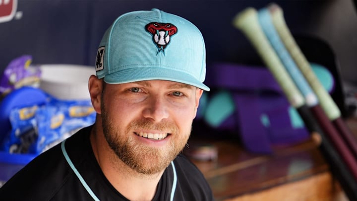 Arizona Diamondbacks pitcher Corbin Burnes in the dugout before facing the Chicago Cubs in the first inning during a spring training game at Salt River Fields on March 3, 2025.