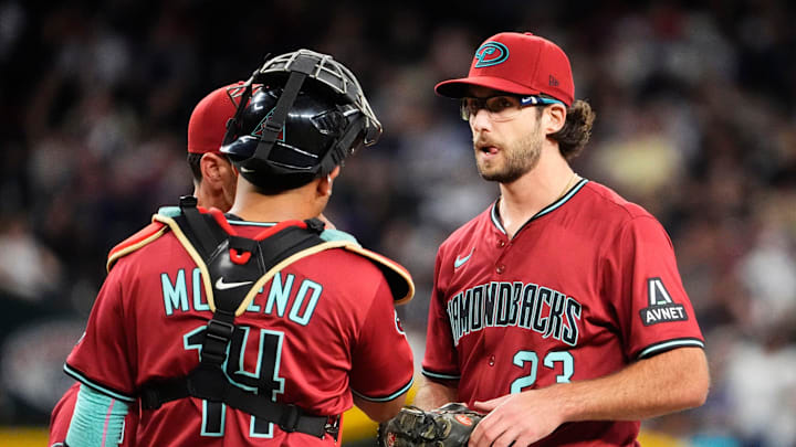 Arizona Diamondbacks starting pitcher Zac Gallen reacts after allowing three runs to score by the Atlanta Braves in the second inning at Chase Field in Phoenix, on Apr. 25, 2025. Arizona Diamondbacks starting pitcher Zac Gallen reacts after allowing three runs to score by the Atlanta Braves in the second inning at Chase Field in Phoenix, on Apr. 25, 2025.