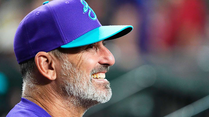 Arizona Diamondbacks manager Torey Lovullo smiles before playing the St. Louis Cardinals at Chase Field in Phoenix, on July 18, 2025. Arizona Diamondbacks manager Torey Lovullo smiles before playing the St. Louis Cardinals at Chase Field in Phoenix, on July 18, 2025.