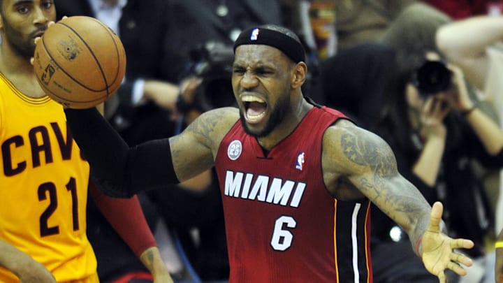 Mar 20, 2013; Cleveland, OH, USA; Miami Heat small forward LeBron James (6) celebrates in the fourth quarter against the Cleveland Cavaliers at Quicken Loans Arena. Mandatory Credit: David Richard-Imagn Images Mar 20, 2013; Cleveland, OH, USA; Miami Heat small forward LeBron James (6) celebrates in the fourth quarter against the Cleveland Cavaliers at Quicken Loans Arena. Mandatory Credit: David Richard-Imagn Images