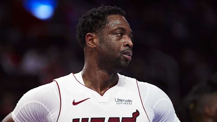 Jan 18, 2019; Detroit, MI, USA; Miami Heat guard Dwyane Wade (3) during the second half against the Detroit Pistons at Little Caesars Arena. Mandatory Credit: Rick Osentoski-Imagn Images