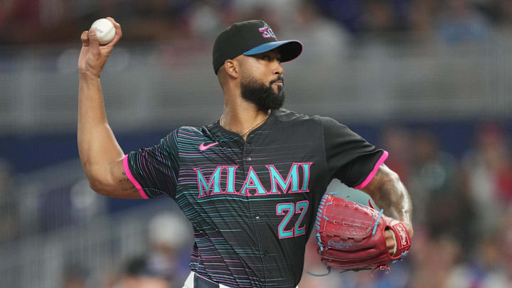 Miami Marlins pitcher Sandy Alcantara (22) pitches.
