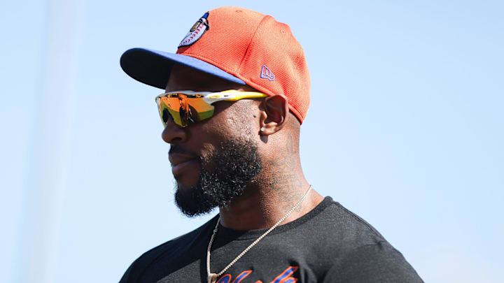 New York Mets outfielder Starling Marte during the first day of a full-squad workout during Spring Training at Clover Park on Monday, Feb. 17, 2025, in Port St. Lucie.