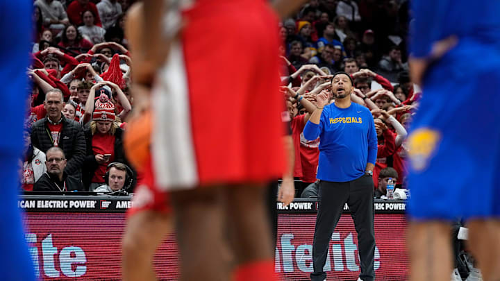 Pittsburgh Panthers head coach Jaff Capel III motions to his team during overtime of the NCAA men's basketball game at Value City Arena in Columbus on Friday, Nov. 29, 2024. Ohio State lost 91-90 on a last second shot.