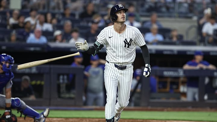 Jul 11, 2025; Bronx, New York, USA; New York Yankees center fielder Cody Bellinger (35) hits a two run home run in the fifth inning against the Chicago Cubs at Yankee Stadium. Mandatory Credit: Wendell Cruz-Imagn Images Jul 11, 2025; Bronx, New York, USA; New York Yankees center fielder Cody Bellinger (35) hits a two run home run in the fifth inning against the Chicago Cubs at Yankee Stadium. Mandatory Credit: Wendell Cruz-Imagn Images