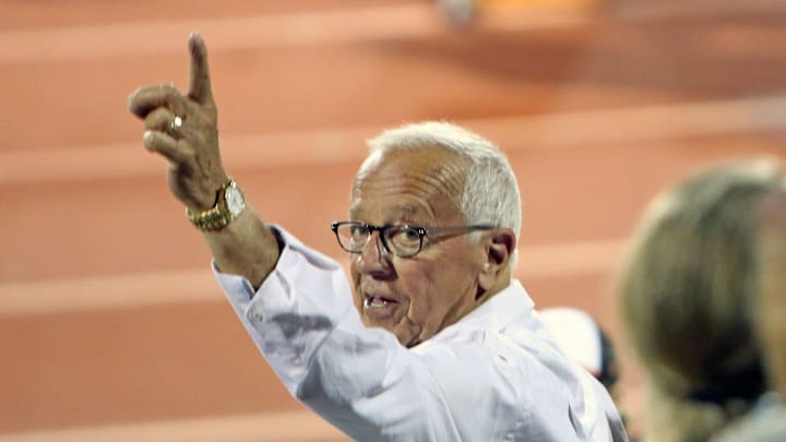 Cincinnati Reds Hall Of Fame broadcaster Marty Brennaman acknowledges the cheers of the crowd after he is introduced at the game between Anderson and Withrow high schools.
Withrow At Anderson Football Cincinnati Reds Hall Of Fame broadcaster Marty Brennaman acknowledges the cheers of the crowd after he is introduced at the game between Anderson and Withrow high schools.
Withrow At Anderson Football