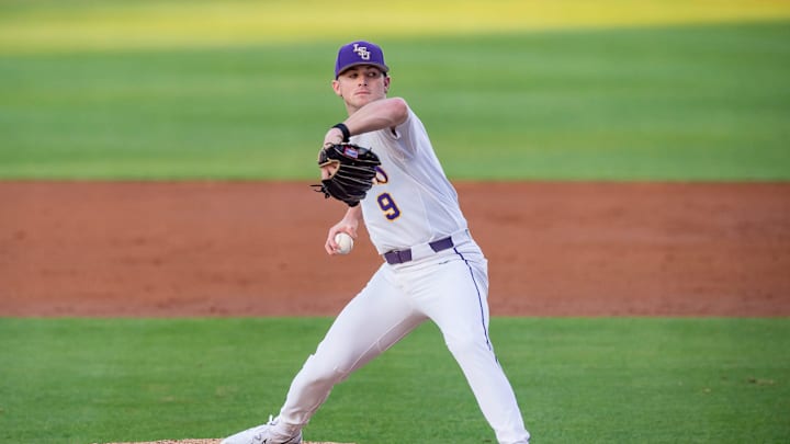 Tigers starting pitcher Ty Floyd #9 on the mound as the LSU Tigers take on the Kentucky Wildcats at Alex Box Stadium in Baton Rouge, La. Friday, April 14, 2023.
Ty Floyd Lsu Vs Kentucky Baseball 8721 Tigers starting pitcher Ty Floyd #9 on the mound as the LSU Tigers take on the Kentucky Wildcats at Alex Box Stadium in Baton Rouge, La. Friday, April 14, 2023.
Ty Floyd Lsu Vs Kentucky Baseball 8721