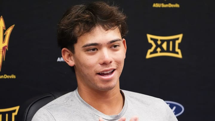 Arizona State outfielder Kien Vu during a news conference at Phoenix Municipal Stadium on May 27, 2025. Arizona State outfielder Kien Vu during a news conference at Phoenix Municipal Stadium on May 27, 2025.