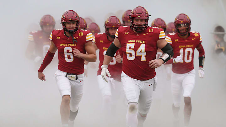 Iowa State Cyclones football team enters the field before the game against Texas Tech in the week-10 NCAA football at Jack Trice Stadium on Saturday, Nov. 2, 2024, in Ames, Iowa.