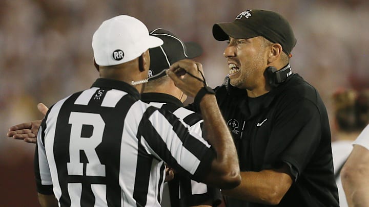 Iowa State Cyclones football head coach Matt Campbell reacts after a targeting call against Iowa State during the third quarter in the NCAA football at Jack Trice Stadium on Saturday, Oct. 5, 2024, in Ames, Iowa. Iowa State Cyclones football head coach Matt Campbell reacts after a targeting call against Iowa State during the third quarter in the NCAA football at Jack Trice Stadium on Saturday, Oct. 5, 2024, in Ames, Iowa.