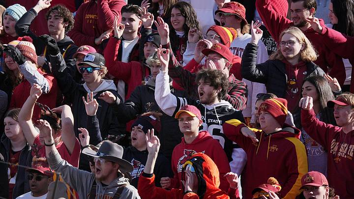 Iowa State fans cheer the Iowa State and Kansas football in the senior day on Nov. 22, 2025, at Jack Trice Stadium in Ames, Iowa Iowa State fans cheer the Iowa State and Kansas football in the senior day on Nov. 22, 2025, at Jack Trice Stadium in Ames, Iowa