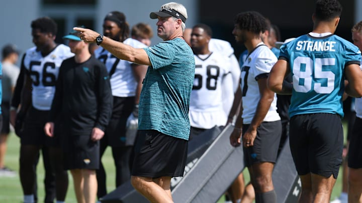 Jaguars head coach Doug Pederson during the organized team activity session Monday, June 3, 2024 at EverBank StadiumÕs Miller Electric Center in Jacksonville, Fla. [Bob Self/Florida Times-Union]