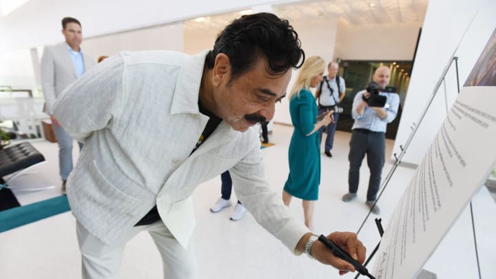 Jacksonville Jaguars owner Shad Khan and Jacksonville Mayor Donna Deegan sign copies of a proclamation on the new stadium agreement ahead of Wednesday's event. Jacksonville Jaguars owner Shad Khan, Jaguars president Mark Lamping, Jacksonville Mayor Donna Deegan and the city of Jacksonville's chief negotiator on the stadium deal Mike Weinstein met at the Jaguars Miller Electric Center Wednesday, June 26, 2024 to address the media and team personnel about the newly approved stadium renovation Jacksonville Jaguars owner Shad Khan and Jacksonville Mayor Donna Deegan sign copies of a proclamation on the new stadium agreement ahead of Wednesday's event. Jacksonville Jaguars owner Shad Khan, Jaguars president Mark Lamping, Jacksonville Mayor Donna Deegan and the city of Jacksonville's chief negotiator on the stadium deal Mike Weinstein met at the Jaguars Miller Electric Center Wednesday, June 26, 2024 to address the media and team personnel about the newly approved stadium renovation