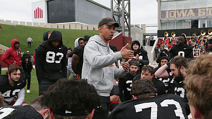 Offensive Coordinator/Quarterbacks Nate Scheelhaase talks to players after the university's Spring Football game at Jack Trice Stadium Saturday, April 22, 2023, in Ames, Iowa.
Ncaa Football Iowa State Spring Football Offensive Coordinator/Quarterbacks Nate Scheelhaase talks to players after the university's Spring Football game at Jack Trice Stadium Saturday, April 22, 2023, in Ames, Iowa.
Ncaa Football Iowa State Spring Football