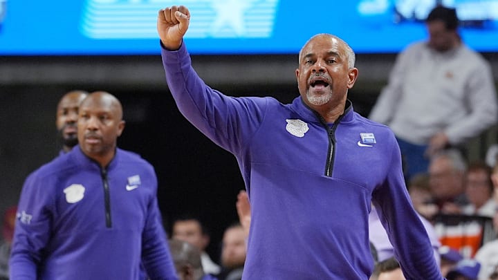 Kansas State Wildcats head coach Jerome Tang reacts from the bench during the second half against Iowa State in the Big-12 men’s basketball showdown at Hilton Coliseum on Feb 1, 2025 in Ames, Iowa. Kansas State Wildcats head coach Jerome Tang reacts from the bench during the second half against Iowa State in the Big-12 men’s basketball showdown at Hilton Coliseum on Feb 1, 2025 in Ames, Iowa.