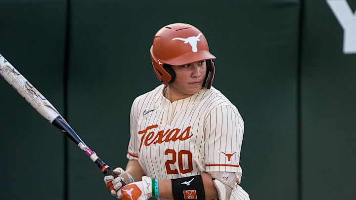 Texas Longhorns infielder Katie Stewart (20) steps up to bat during the game against South Florida on the first day of the Longhorn Invitational on Friday, Feb. 28, 2025 in Austin. Texas Longhorns infielder Katie Stewart (20) steps up to bat during the game against South Florida on the first day of the Longhorn Invitational on Friday, Feb. 28, 2025 in Austin.