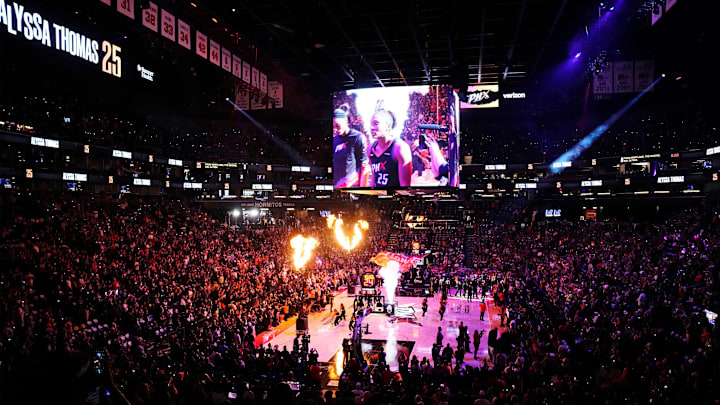 Las Vegas Aces play the Phoenix Mercury in Game Four of the WNBA Finals at Mortgage Matchup Center on Oct. 10, 2025, in Phoenix.