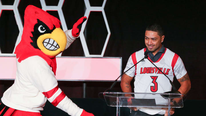 UofL great Peyton Siva addresses the crowd at the UofL Men   s Basketball Tipoff luncheon on Monday, October 9, 2023