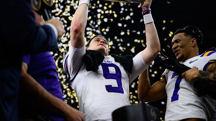 LSU quarterback Joe Burrow (9) holds up the trophy after their victory against Clemson at the College Football National Championship game at the Mercedes Benz Superdome Monday, Jan. 13, 2020.
Jm Championship 011320 043 LSU quarterback Joe Burrow (9) holds up the trophy after their victory against Clemson at the College Football National Championship game at the Mercedes Benz Superdome Monday, Jan. 13, 2020.
Jm Championship 011320 043