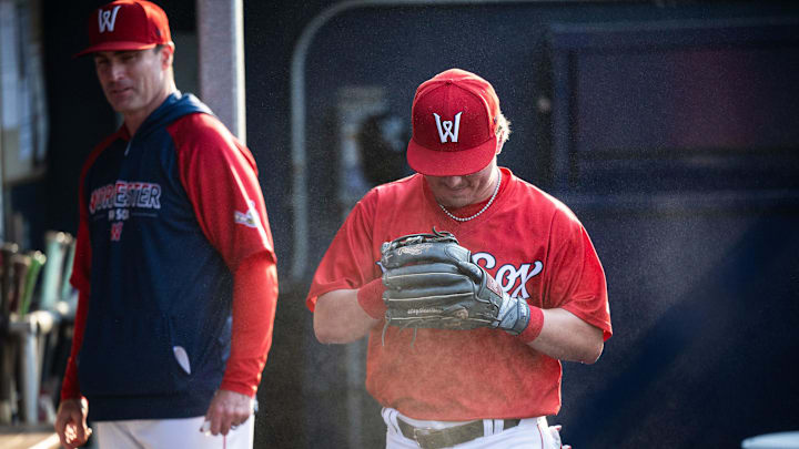 WooSox third baseman Chase Meidroth smacks his glove before facing the Columbus Clippers on Thursday June 20, 2024 at Polar Park in Worcester.