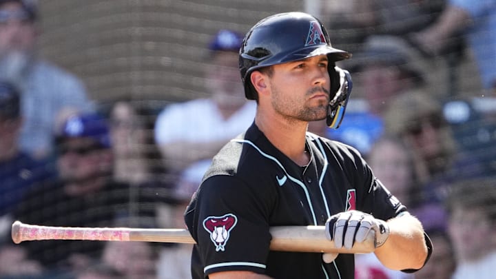 Arizona Diamondbacks' Ryan Waldschmidt (86) reacts after striking out against the Los Angeles Dodgers in the first inning on Feb. 25, 2026, at Salt River Fields in Scottsdale.