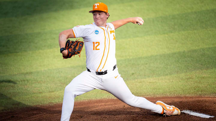 Tennessee's Liam Doyle (12) throws the ball during an NCAA Baseball Tournament Knoxville Regional game between Tennessee and Miami Ohio on May 30, 2025. Tennessee's Liam Doyle (12) throws the ball during an NCAA Baseball Tournament Knoxville Regional game between Tennessee and Miami Ohio on May 30, 2025.