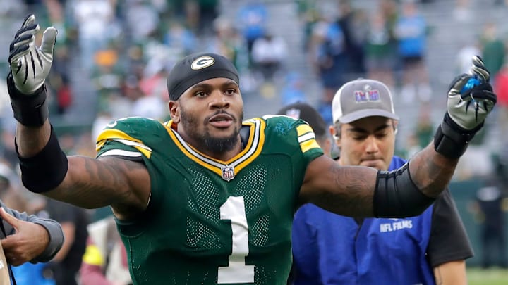Green Bay Packers defensive end Micah Parsons reacts after Sunday's victory over the Detroit Lions. Green Bay Packers defensive end Micah Parsons reacts after Sunday's victory over the Detroit Lions.