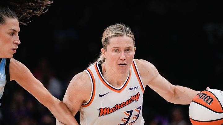 Sami Whitcomb (33) of the Phoenix Mercury dribbles the ball during a home game against the Chicago Sky at PHX Arena on Aug. 28, 2025, in Phoenix. Sami Whitcomb (33) of the Phoenix Mercury dribbles the ball during a home game against the Chicago Sky at PHX Arena on Aug. 28, 2025, in Phoenix.