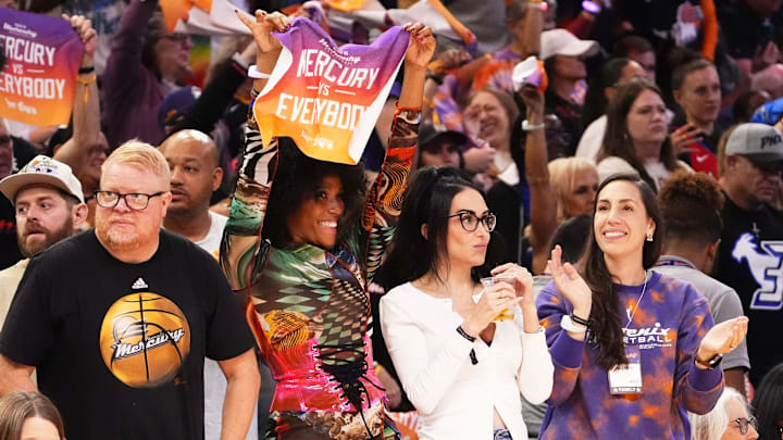 Phoenix Mercury fans cheer in the first half during Game 3 of WNBA semifinals at PHX Arena on Sept. 26, 2025.