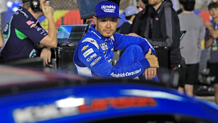 Kyle Larson sits and waits during the Daytona 500 Pole Qualifying at Daytona International Speedway on Wednesday, Feb.12, 2025.