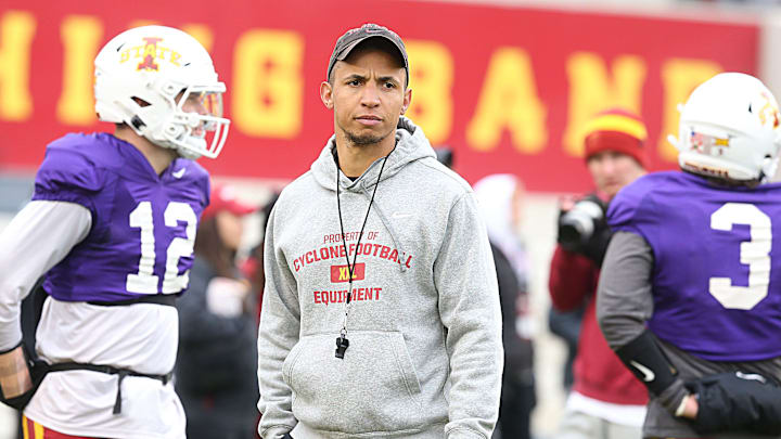 Offensive Coordinator/Quarterbacks Nate Scheelhaase watches the practice in the university's Spring Football game at Jack Trice Stadium Saturday, April 22, 2023, in Ames, Iowa
Ncaa Football Iowa State Spring Football Offensive Coordinator/Quarterbacks Nate Scheelhaase watches the practice in the university's Spring Football game at Jack Trice Stadium Saturday, April 22, 2023, in Ames, Iowa
Ncaa Football Iowa State Spring Football
