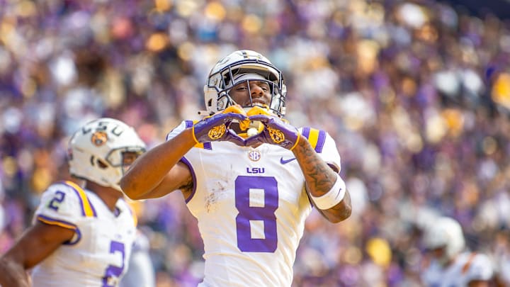 Malik Nabers 8 as the LSU Tigers take on Texas A&M in Tiger Stadium in Baton Rouge, Louisiana,