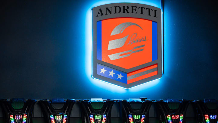 Laser tag vests hang at on a wall at Andretti Indoor Karting & Games on Feb. 29, 2024 in