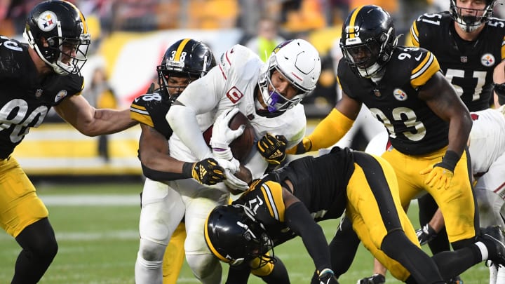 Dec 3, 2023; Pittsburgh, Pennsylvania, USA; Arizona Cardinals running back James Conner (30) is Dec 3, 2023; Pittsburgh, Pennsylvania, USA; Arizona Cardinals running back James Conner (30) is