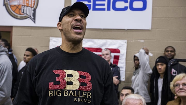 LaVar Ball watches a game from the stands.