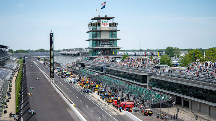 Fans watch Monday, May 19, 2025, during practice for the 109th running of the Indianapolis 500 at Indianapolis Motor Speedway.
