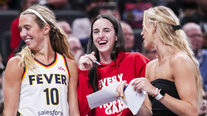 Lexie Hull, Caitlin Clark, Sophie Cunningham at an Indiana Fever game.