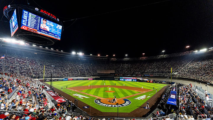 The MLB Speedway Classic was delayed until Sunday due to rain. 