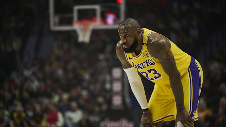Feb 20, 2025; Portland, Oregon, USA; Los Angeles Lakers forward LeBron James (23) takes a break during the first half against the Portland Trail Blazers at Moda Center. Mandatory Credit: Troy Wayrynen-Imagn Images Feb 20, 2025; Portland, Oregon, USA; Los Angeles Lakers forward LeBron James (23) takes a break during the first half against the Portland Trail Blazers at Moda Center. Mandatory Credit: Troy Wayrynen-Imagn Images