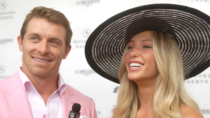 Houston Texans wide receiver Braxton Berrios and influencer Alix Earle on the Kentucky Derby red carpet. May 03, 2025