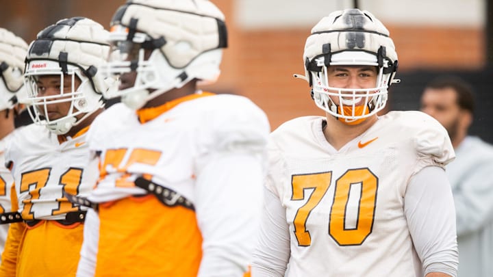 Tennessee offensive lineman Andrej Karic (70) during spring football practice on Tuesday, March 28, 2023.
Kns Vols Football Practice Bp Tennessee offensive lineman Andrej Karic (70) during spring football practice on Tuesday, March 28, 2023.
Kns Vols Football Practice Bp