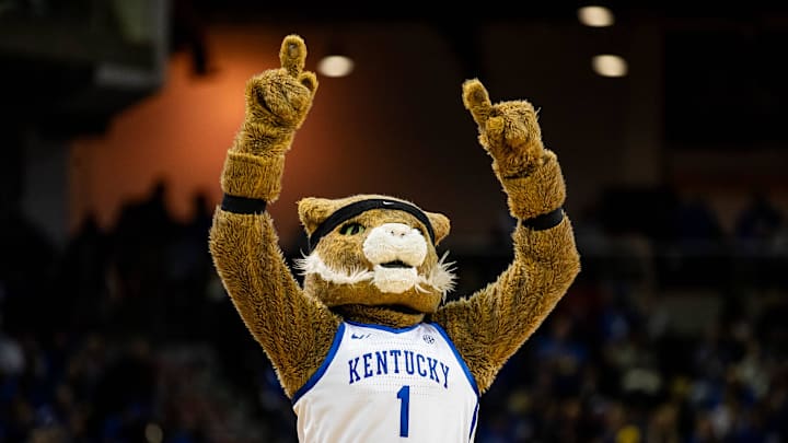 The Wildcats' mascot played to the crowd during Kentucky basketball's Blue-White scrimmage tipped off at Northern Kentucky University on Saturday, Oct. 21, 2023. The Wildcats' mascot played to the crowd during Kentucky basketball's Blue-White scrimmage tipped off at Northern Kentucky University on Saturday, Oct. 21, 2023.