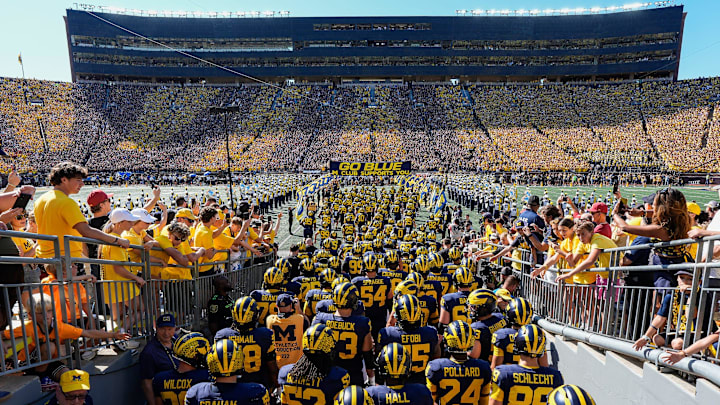 Michigan players ready to take the field for the game against USC at Michigan Stadium in Ann Arbor on Saturday, Sept. 21, 2024. Michigan players ready to take the field for the game against USC at Michigan Stadium in Ann Arbor on Saturday, Sept. 21, 2024.
