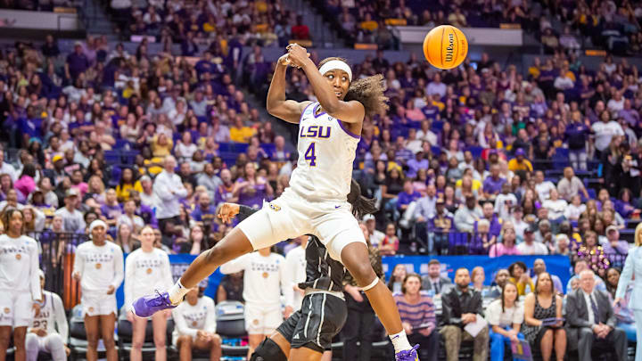 FlauJae Johnson 4 The LSU Tigers take on the Rice Owls in the 1st round of the 2024 NCAA Tournament in Baton Rouge, LA at the Pete Maravich Assembly Center. Friday, March 22, 2024.