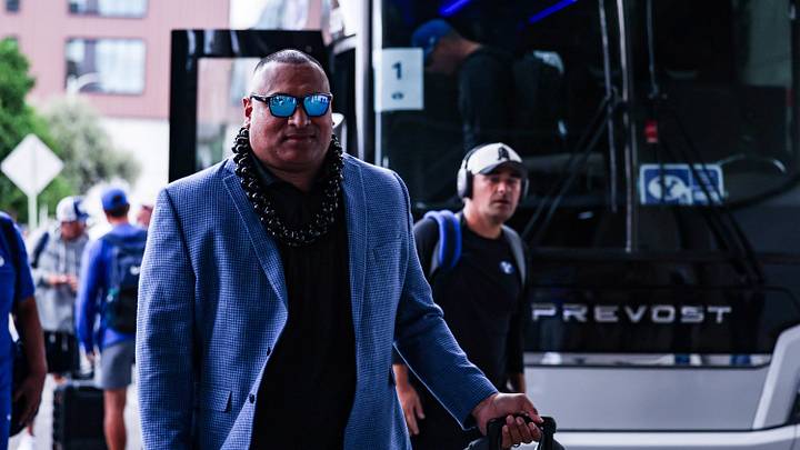 Oct 11, 2025; Tucson, Arizona, USA; Brigham Young Cougars head coach Kalani Sitake arrives before the start of the game against the Arizona Wildcats at Arizona Stadium. Mandatory Credit: Aryanna Frank-Imagn Images