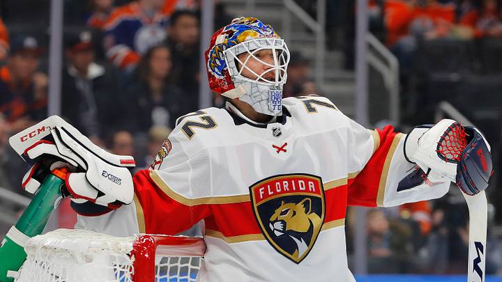 Oct 27, 2019; Edmonton, Alberta, CAN; Florida Panthers goaltender Sergei Bobrovsky (72) skates against the Edmonton Oilers at Rogers Place. Mandatory Credit: Perry Nelson-USA TODAY Sports